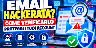 Indirizzo email con simbolo di allarme, controllo delle violazioni di dati e protezione dell'account.